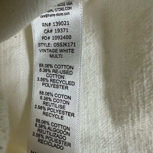 FRAME Denim Oversized Shirt Jacket Shacket Vintage White Multi Size S/M - Picture 4 of 7